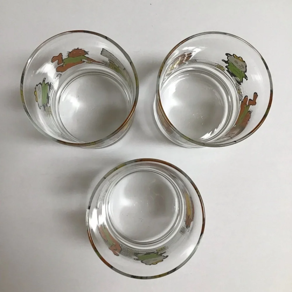 Shirt Tales Juice Glasses SET OF 3 Pammy Rick Tyg Cartoon ‘82 Hallmark Vintage